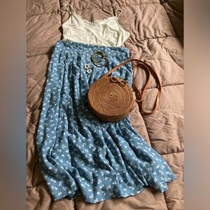 Sezane Alicia Blue Floral Print Skirt